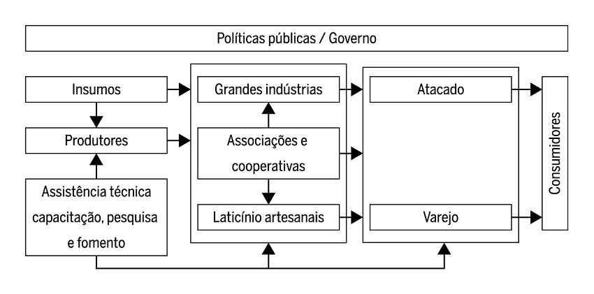 Representa&ccedil;&atilde;o simplificada da cadeia do leite no Brasil