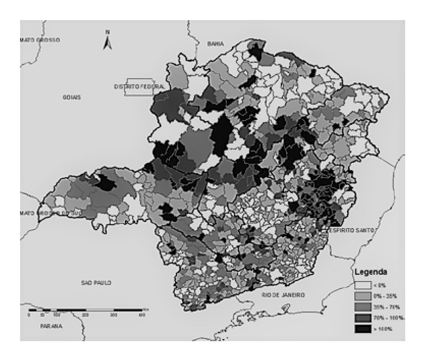 Crescimento da produ&ccedil;&atilde;o de leite, 2006-2015