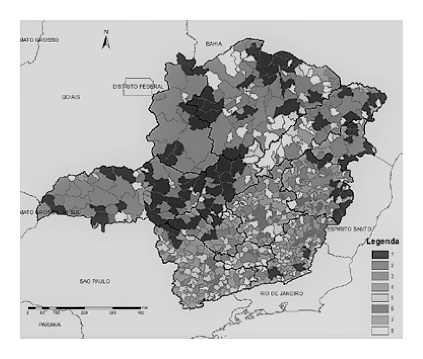 Tipologia dos munic&iacute;pios mineiros: distribui&ccedil;&atilde;o espacial a partir da an&aacute;lise de clusters