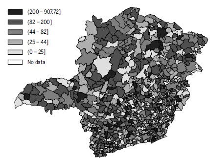 Rate of violent crimes against property in Minas Gerais per 100
thousand inhabitants in 2011