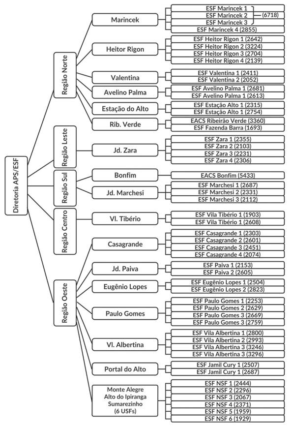 APS/ESF para o munic&iacute;pio de Ribeir&atilde;o Preto - estrutura no modelo