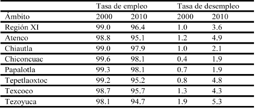 Empleo, desempleo en la región XI Texcoco 2000-2010