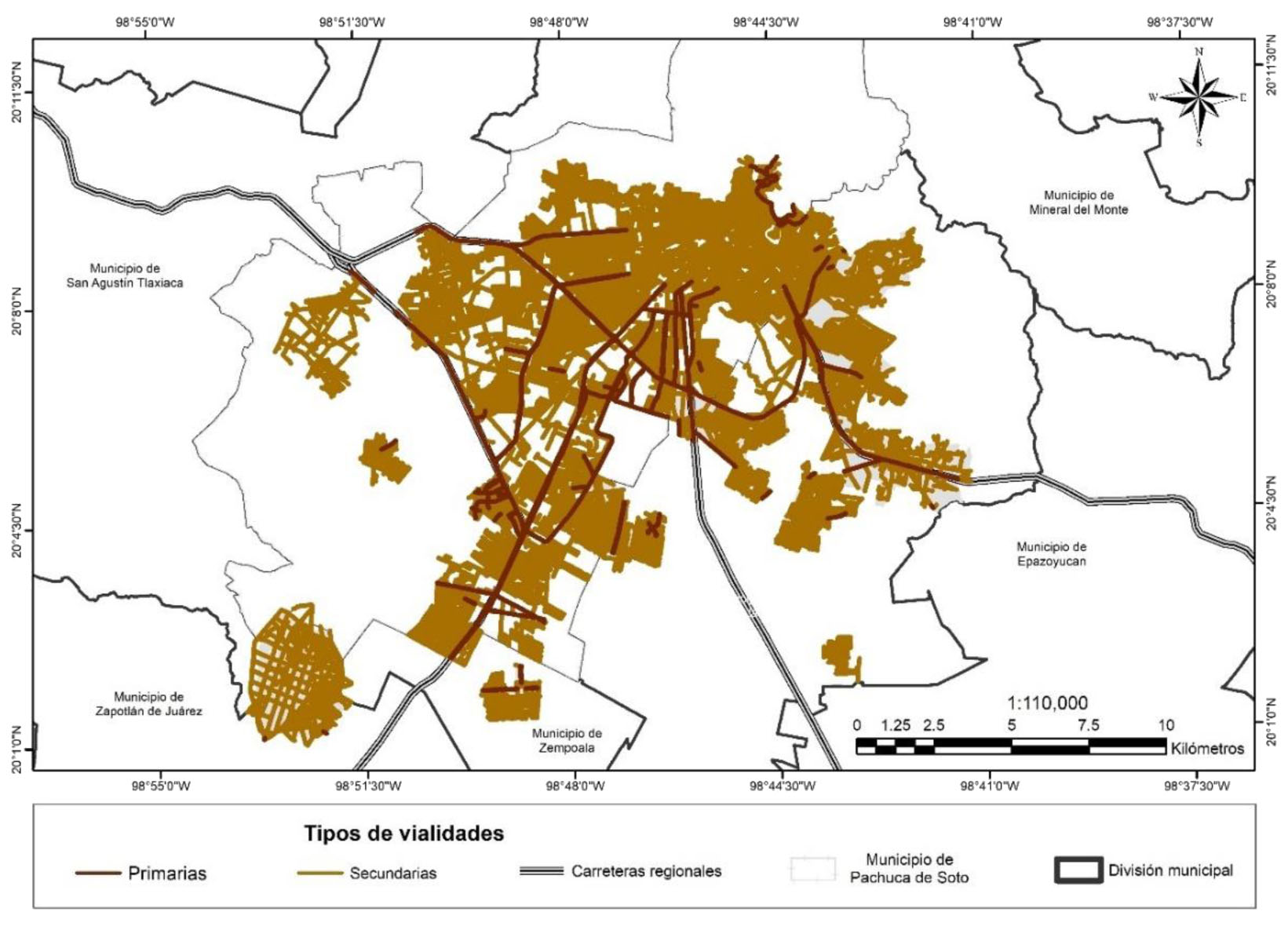 Tipos de vialidades de la Zona Metropolitana de Pachuca, 2018