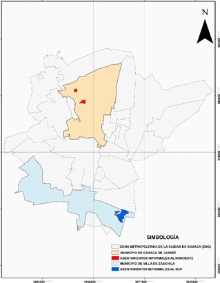 Ubicacin de los asentamientos informales ubicados al noroeste y sur de la Zona Metropolitana de la ciudad de Oaxaca-Mxico