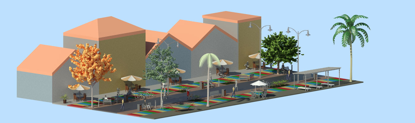 Render de anteproyecto de calle para El Paseo de Los Turistas