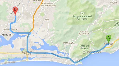 Distância entre Rocinha e comunidade de Curicica