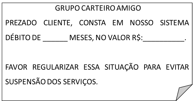 Aviso de cobrança para clientes inadimplentes