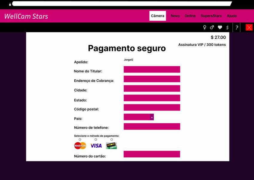 Formul&aacute;rio de inscri&ccedil;&atilde;o de usu&aacute;rio no Webcam Model.