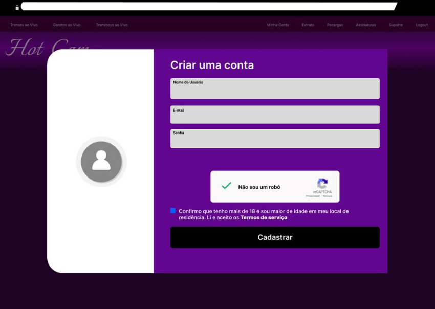 Formul&aacute;rio de inscri&ccedil;&atilde;o de usu&aacute;rio no C&acirc;mera Priv&ecirc;.