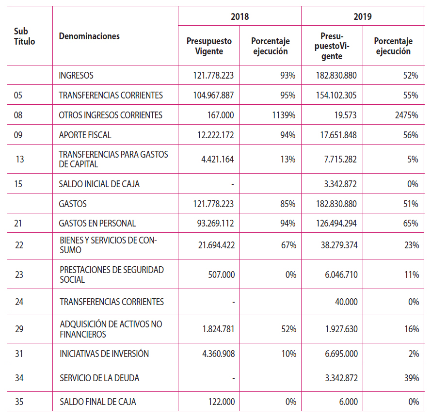 Ejecución presupuestaria de los SLE 2018- 2019