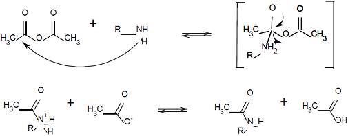 Mecanismo de la reacci&oacute;n de acetilaci&oacute;n sin catalizador