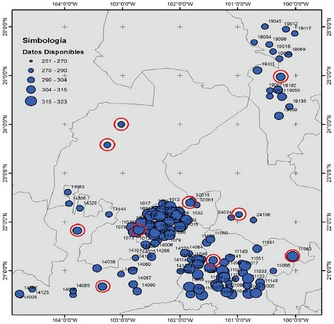 Localizaci&oacute;n de las diez estaciones seleccionadas para la validaci&oacute;n