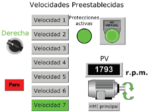 HMI velocidades preestablecidas, velocidad siete