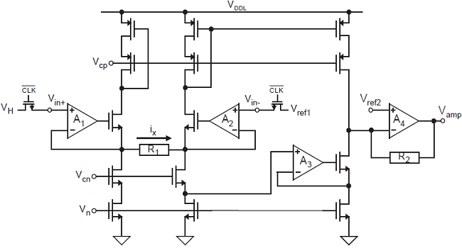 Esquem&aacute;tico del amplificador de instrumentaci&oacute;n