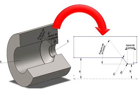 Modelo CAD simétrico por el eje de la matriz de extrusión directa