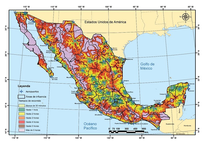 Isócronas de recorrido y áreas de influencia de los aeropuertos mexicanos en servicio nacional