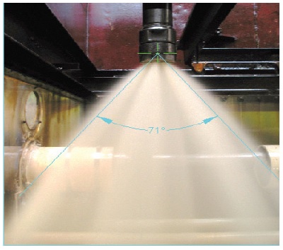 &Aacute;ngulo del aerosol que produce el atomizador redise&ntilde;ado