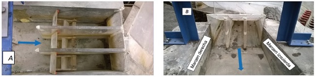 Entrada y salida de la estructura de control y alcantarillas,
								respectivamente