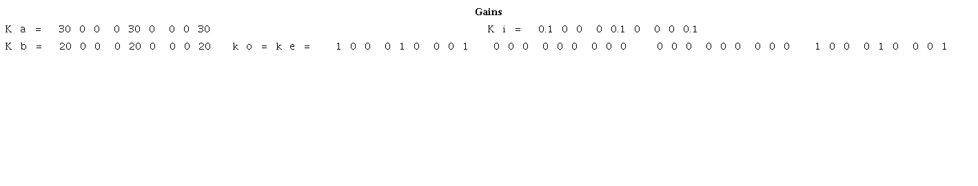 Gains of the control system and filtering system