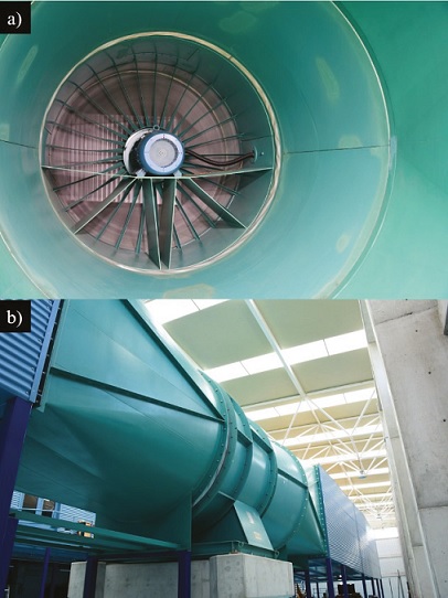 Fan module section: a) inside view, b) outside view