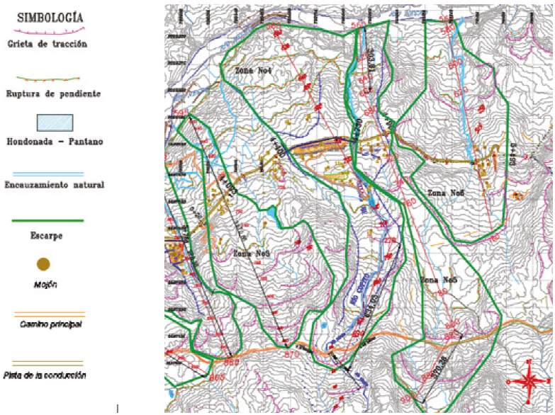 Escarpes y ubicaci&oacute;n de mojones. Zonas 3 a 6