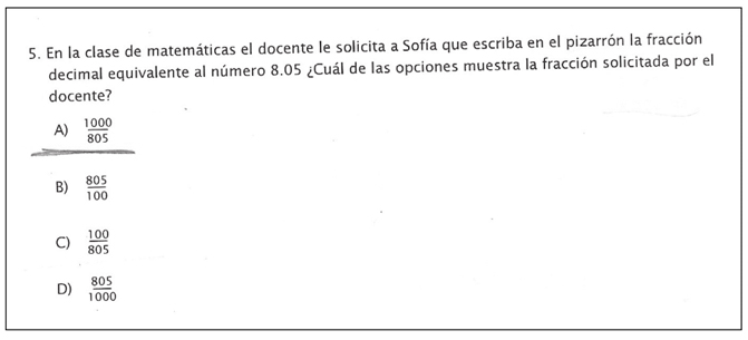 Respuesta de un estudiante al reactivo 5.