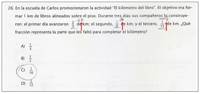 Procedimiento de solución de un estudiante al reactivo 26.