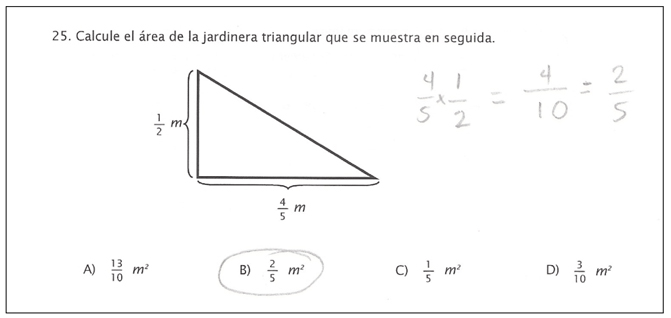 Procedimiento de solución de un estudiante al reactivo 25.