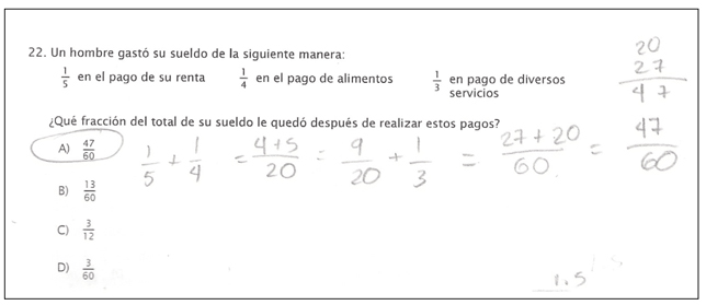 Procedimiento de solución de un estudiante al reactivo 22.