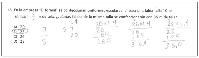 Proceso de solución de un estudiante al reactivo 18.