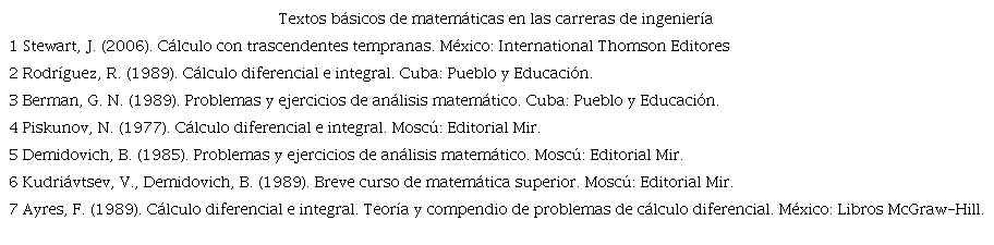 Listado de los textos tradicionales de matemática usados en la enseñanza del concepto de función.