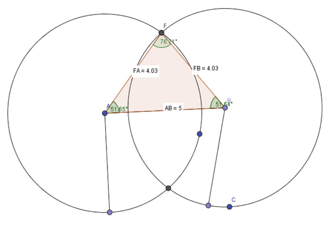 Construcción realizada por una pareja de alumnos para establecer la rigidez y la desigualdad triangular.