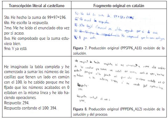 Revisión de la solución y revisión del proceso: transcripción de la producción al castellano (izquierda), producción original (derecha)