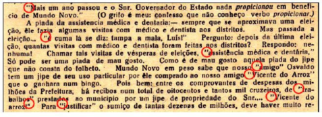 Exemplo de uso de aspas invertidas. 