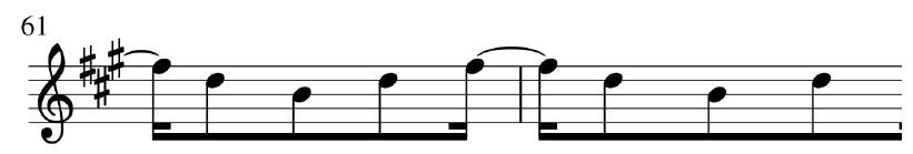 Nega&ccedil;&atilde;o da sens&iacute;vel no movimento cadencial que precede o ritornello (cc. 61-62). 