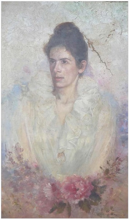 Retrato de Júlia Lopes de Almeida, pintado por Berthe Worms, em 1895, e oferecido pela retratista à escritora. A tela se encontra sob a guarda de Claudio Lopes de Almeida
