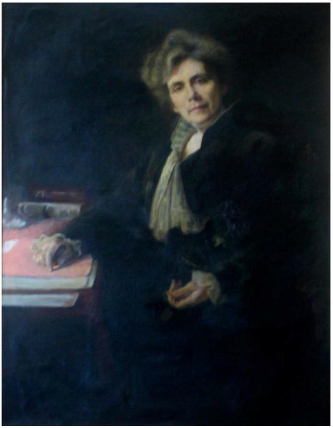 Retrato a óleo de Júlia Lopes de Almeida executado por Richard Hall, em Paris, em 1914. Imagem também incluída no livro Dona Júlia (1938), de Filinto de Almeida. A tela foi doada por Claudio Lopes de Almeida à Academia Carioca de Letras, da qual Júlia Lopes de Almeida é patrona da Cadeira 26