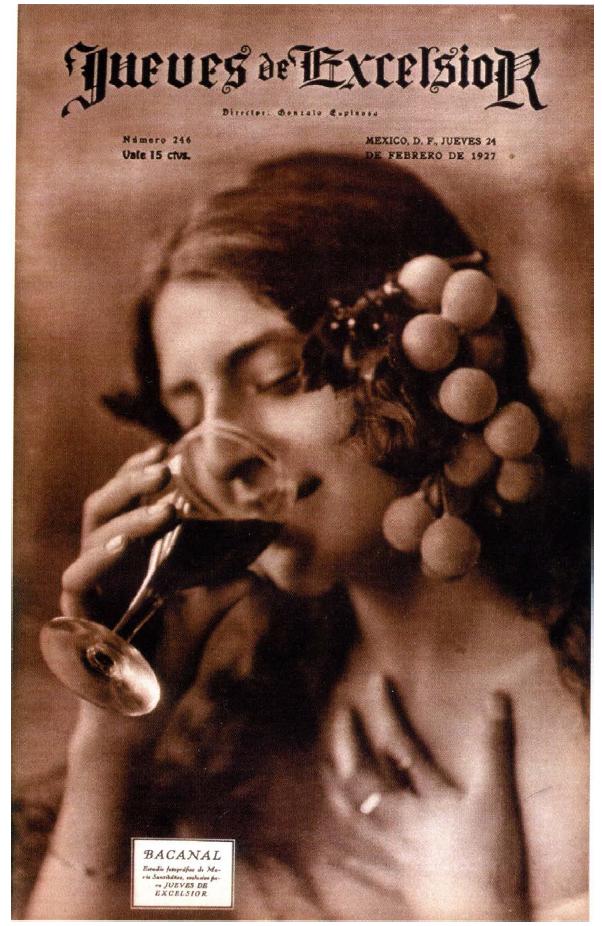 Mar&iacute;a Santib&aacute;&ntilde;ez, &ldquo;Bacanal&rdquo; en Jueves de Exc&eacute;lsior, M&eacute;xico, n. 246, jueves 24 de febrero de 1927, portada, impresi&oacute;n fotomec&aacute;nica. Colecci&oacute;n Julio Romo Michaud, en Rebeca Monroy, &ldquo;Del medio tono al alto contraste: La fotograf&iacute;a mexicana de 1920 a 1940&rdquo; en: GARC&Iacute;A KRINSKY, Emma Cecilia (Coord.). Imaginarios y fotograf&iacute;a en M&eacute;xico 1839-1970. Barcelona: Lunwerg editores, 2005, p. 127