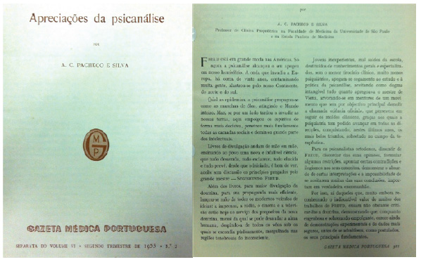 Artigo de Pacheco e Silva: &ldquo;Aprecia&ccedil;&otilde;es da psican&aacute;lise&rdquo;