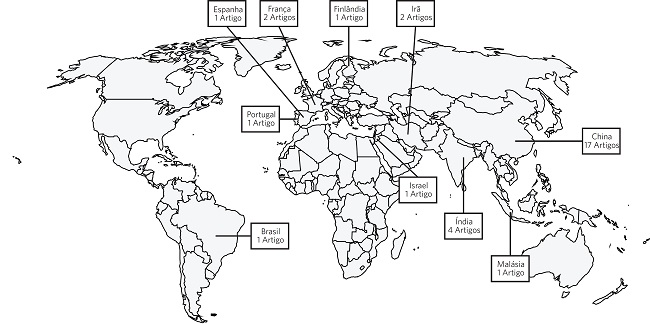 Distribui&ccedil;&atilde;o geogr&aacute;fica dos 31 artigos que foram inclu&iacute;dos pela revis&atilde;o integrativa ap&oacute;s a aplica&ccedil;&atilde;o de todas as ferramentas de triagem