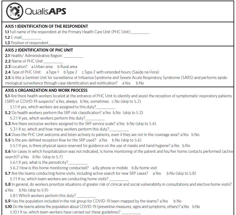 Telephone-based instrument module elaborated to evaluate structure and responsiveness of Primary Health Care Units to COVID-19. Brasília, DF, 2020