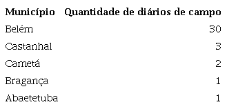 Quantidade de di&aacute;rios de campo por munic&iacute;pio