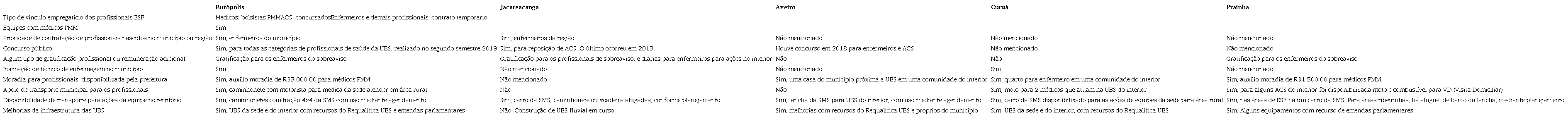 Iniciativas para atração ou fixação profissional nos municípios
							rurais remotos selecionados, Oeste do Pará, Brasil, 2019
