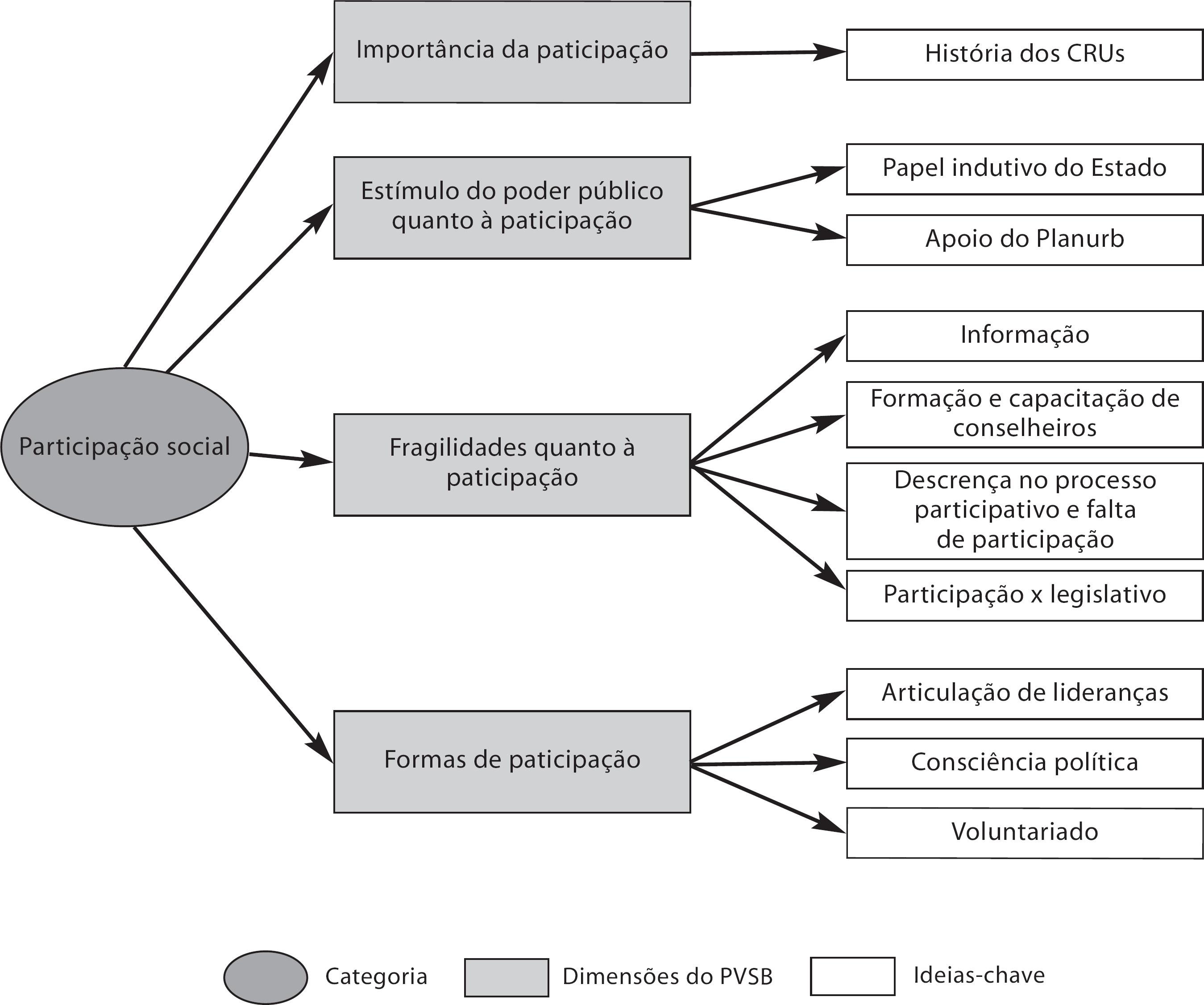 Categoria emanada nos depoimentos, de acordo com as dimensões do PVSB e respectivas ideias-chave – Campo Grande (MS), 2009