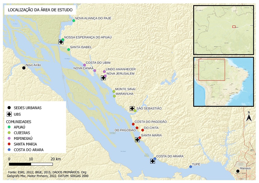 Localidades ribeirinhas de residência e atuação dos agentes comunitários de saúde, Manaus, Amazonas, 2021-2022.