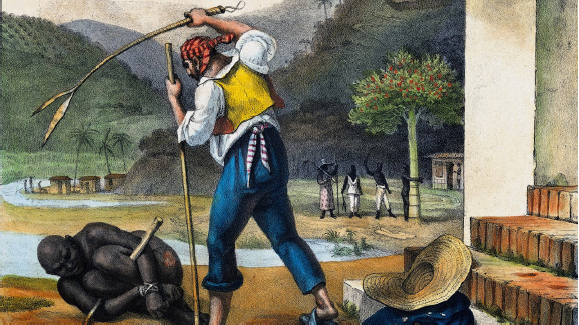 Painter Jean-Baptiste Debret portrayed several scenes of life in nineteenth-century Brazil, including this (1835) depiction of Overseers punishing negroes, where the man in the foreground is tied to a pau-de-arara (‘parrot’s perch’). As described by Emely, twentieth century pau-de-araras were mounted horizontally onto two chairs or tables, leaving the victim suspended in the air.