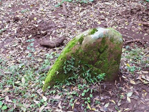 ancient stone marker of the S&atilde;o Marcos Est&acirc;ncia, Ros&aacute;rio do Sul (Rio Grande do Sul, Brazil), May 2014. Note the figure etched on the stone, the same brand used on animals.