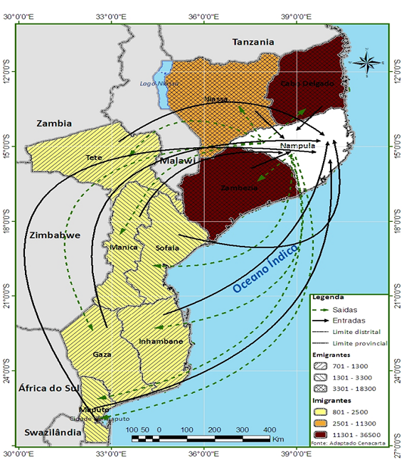 Fluxos migrat&oacute;rios internos de toda a vida - Nampula, 1997