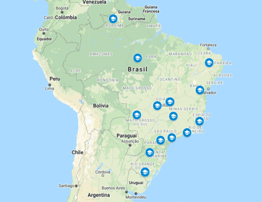 Mapa criado pelos autores: Estados onde est&atilde;o localizadas as universidades