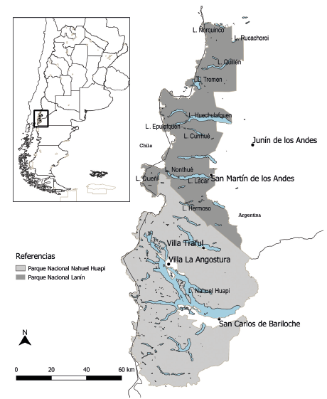 Localizacin de Parques Nacionales Lann y Nahuel Huapi.